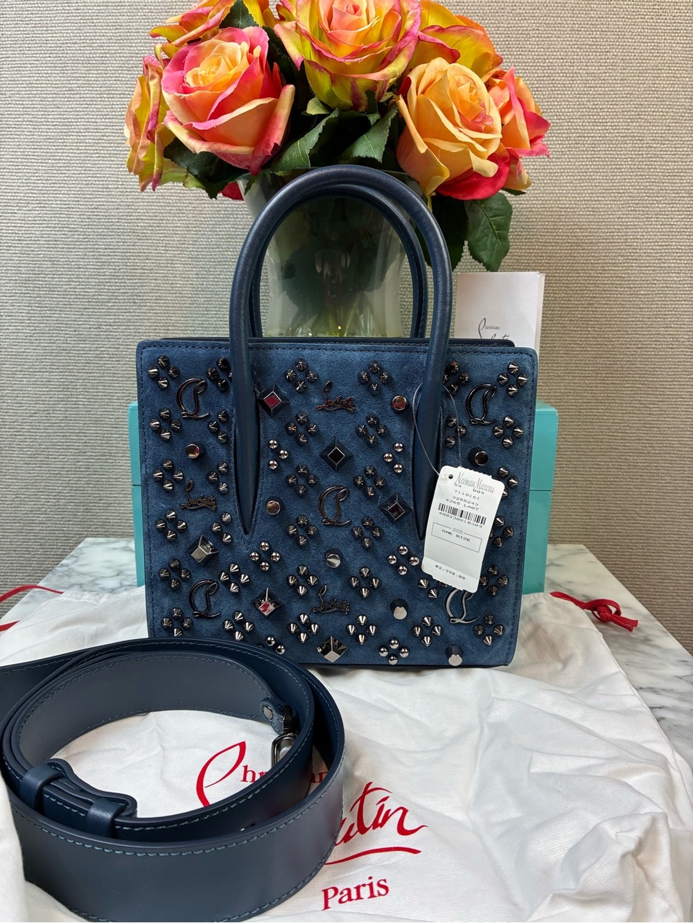 Christian Louboutin Last Night Blue Suede Mini Paloma w/ Gunmetal Hardware - NWT